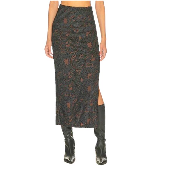 Free People Rosalie Velvet Midi Skirt in Black. Size XS. - Picture 10 of 10